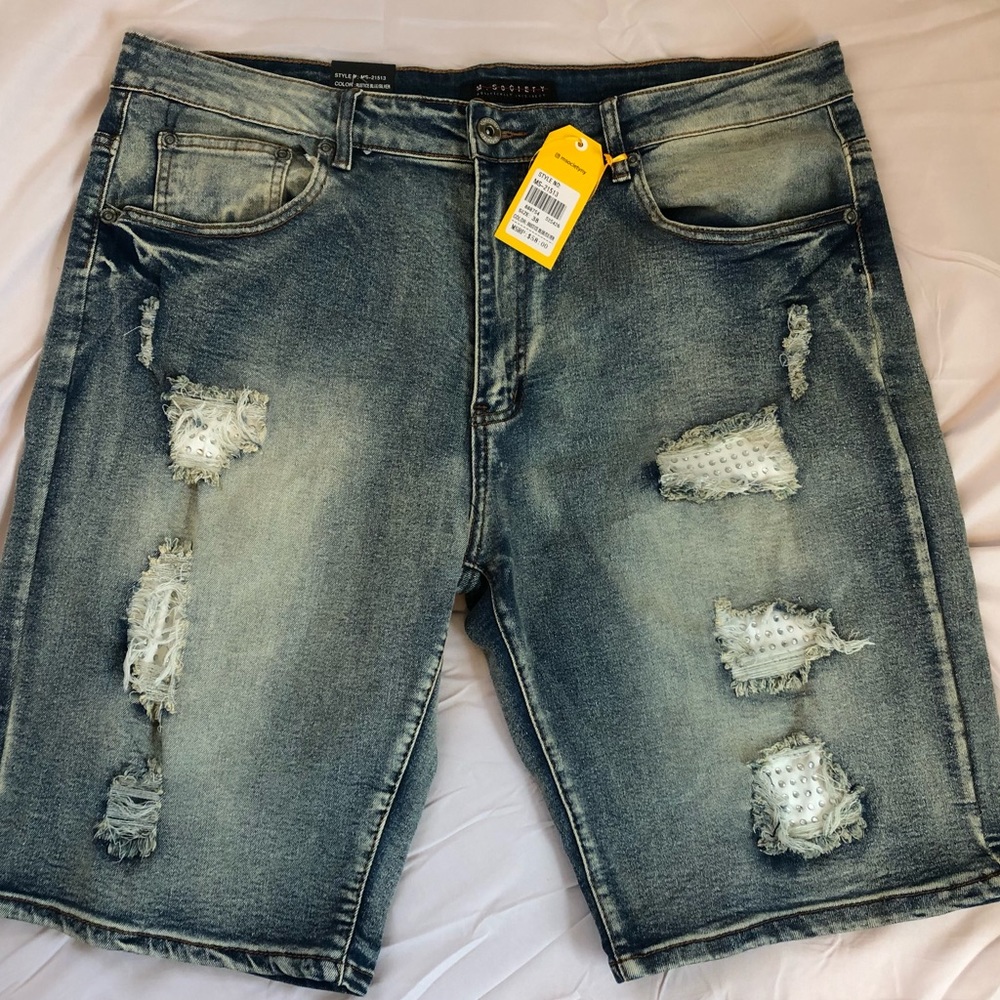 M Society Rhinestone Stressed Shorts